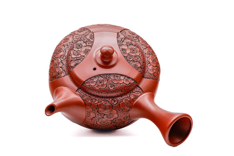Plum Blossom Engraved Red Shudei Tokoname Teapot - 200ml