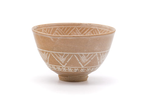 Japanese Matcha Bowl - Beige Geometric Mishima Chawan - 330ml
