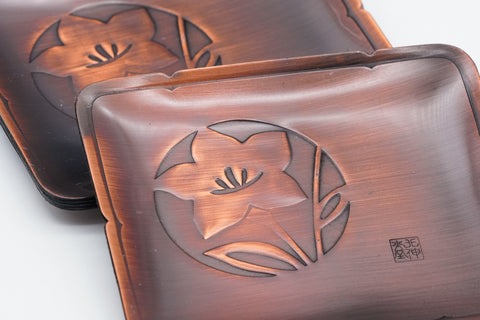 Japanese Meimeizara - Set of 5 Floral Rectangular Copper Sharing Plates