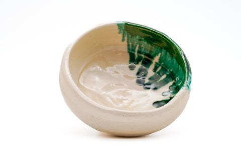 Japanese Matcha Bowl - White Green Drip-Glazed Raku-yaki Chawan