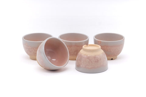 Japanese Tea Set - Pink Gohonte Hagi-yaki Kyusu with 5 Yunomi Teacups