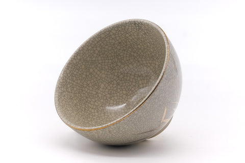 Japanese Matcha Bowl - Grey Gold Calligraphy Chawan - 420ml