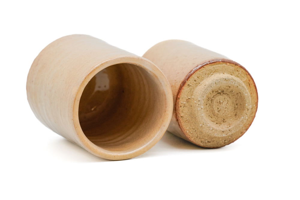 Japanese Teacups - Pair of Beige Meoto Hagi Yunomi – Tezumi