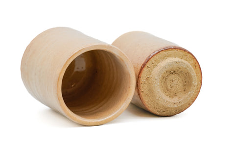 Japanese Teacups - Pair of Beige Meoto Hagi Yunomi