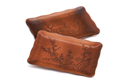 Japanese Meimeizara - Set of 5 Ume Plum Blossom Rectangular Copper Sharing Plates