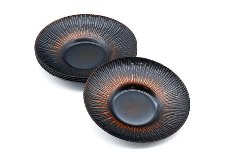 Japanese Chataku - Set of 5 Striped Metal Tea Saucers