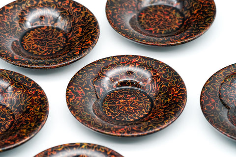 Japanese Chataku - Set of 6 Gold-Red Kara-nuri Vintage Tea Saucers