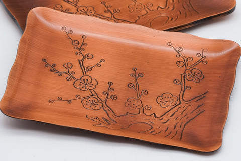 Japanese Meimeizara - Set of 5 Ume Plum Blossom Rectangular Copper Sharing Plates