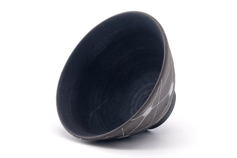 Japanese Matcha Bowl - Abstract Geometric Black Stoneware Chawan - 400ml