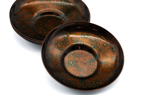 Japanese Chataku - Set of 5 Oil Spot Metal Tea Saucers