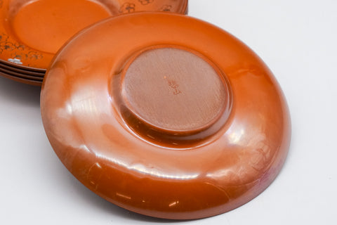 Japanese Chataku - Set of 5 Ume Engraved Metal Tea Saucers