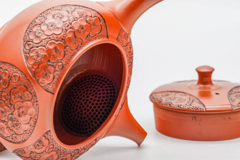Plum Blossom Engraved Red Shudei Tokoname Teapot - 200ml