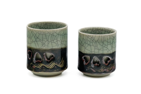 Japanese Teacups - Pair of Obori Soma-yaki Double-Walled Meoto Yunomi