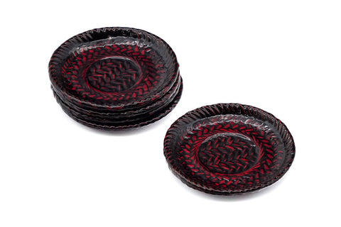 Japanese Chataku - Set of 5 Woven Lacquer Tea Saucers