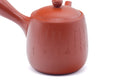 Three-quarter view showing the engraved calligraphy on the teapot body.