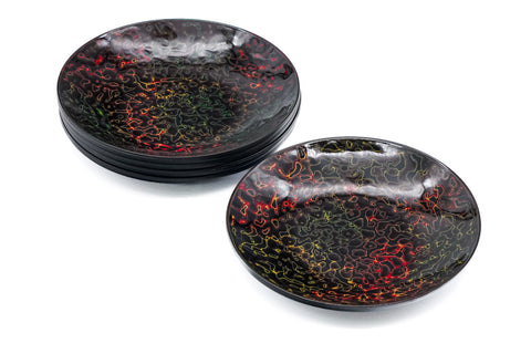 Japanese Chataku - Set of 5 Green-Red Kara-nuri Lacquer Tea Saucers