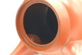Close-up inside the opened teapot showing the built-in ceramic mesh strainer.