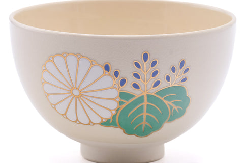 Japanese Matcha Bowl - Chrysanthemum Paulownia Crest Kyo Chawan - 350ml