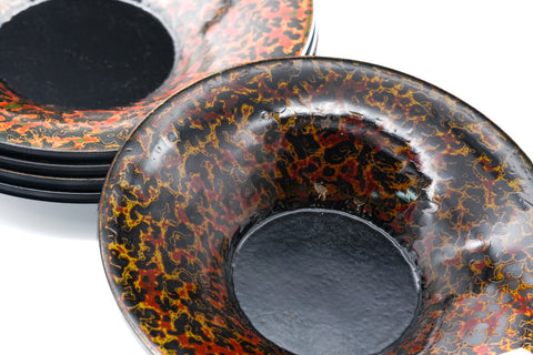 Japanese Chataku - Set of 5 Gold-Red Kara-nuri Vintage Tea Saucers