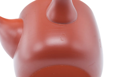 Close-up of the spout and engraved surface of the teapot.