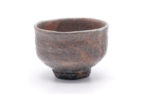 Front view of the half-cylinder bowl showing the coarse mishima clay and translucent glaze.