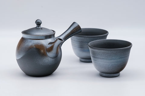 Tea Set - Metallic Glazed Teapot with Two Teacups