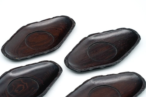 Japanese Chataku - Set of 5 Diamond Carved Wooden Antique Tea Saucers