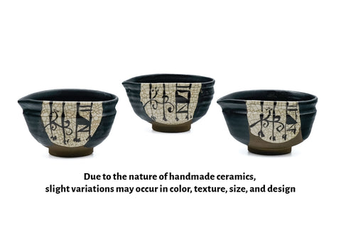 Kuro-Oribe Spouted Matcha Bowl - 350ml