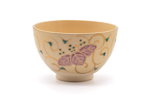 Front view of the paulownia-patterned chawan rotated slightly.