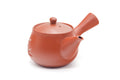 Tezumi — Japanese Kyusu - Bamboo Engraved Tokoname Teapot - 340ml — side view with the lid and side handle