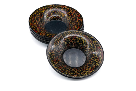 Japanese Chataku - Set of 5 Gold-Red Kara-nuri Lacquer Tea Saucers