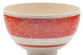 Closeup of the exterior detailing the gold momiji leaves over the red stripe