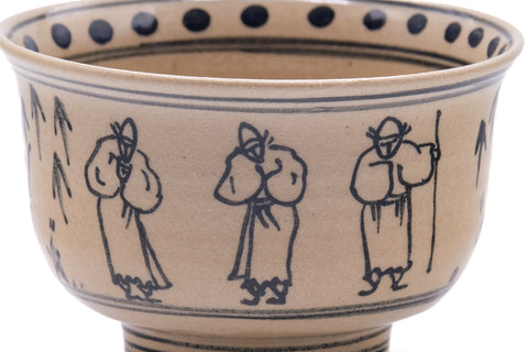 Villagers Annan chawan, opposite side view showing more blue-painted figures around the body