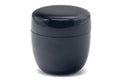 Front closeup of the natsume showing the glossy black lacquer finish and lid seam