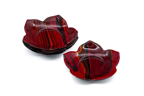 Japanese Chataku - Set of 5 Floral Wavy Red Black Lacquer Tea Saucers
