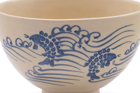 Japanese Matcha Bowl - Blue Waves Kyo-yaki Chawan - 350ml