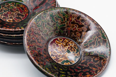 Japanese Chataku - Set of 5 Thick Kara-nuri Lacquer Tea Saucers