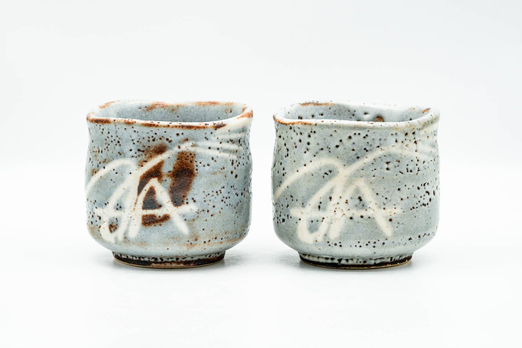 Japanese Teacups - Pair of Blue Shino Glazed Mino-yaki Yunomi - 170ml