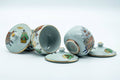 Tezumi — Japanese Tea Set - Villager Decorated Kutani-yaki Kyusu Teapot with 3 Lidded Yunomi Teacups — additional view