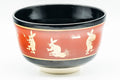 Japanese Matcha Bowl - Gold Bunny Rabbits Black Red Glazed Kyo-yaki Chawan - 350ml - Tezumi