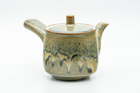 Tezumi — Japanese Kyusu - Green Yellow Drip-Glazed Debeso Teapot - 240ml — three-quarter view from the opposite side