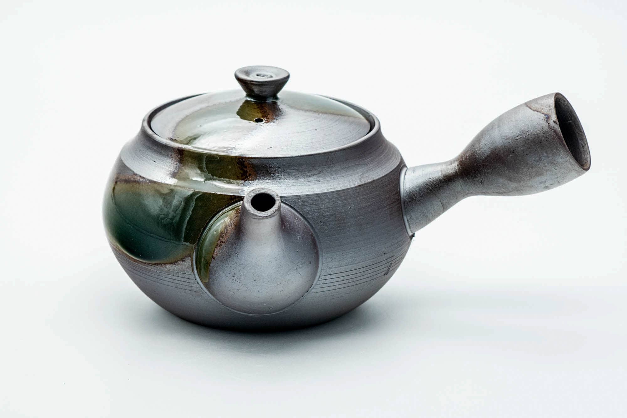 Japanese Kyusu - Green Ash Glazed Banko-yaki Mesh Teapot - 450ml