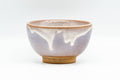 Japanese Teacup - Purple White Drip-Glazed Hagi-yaki Yunomi - 100ml - front view, small bowl-shaped cup upright