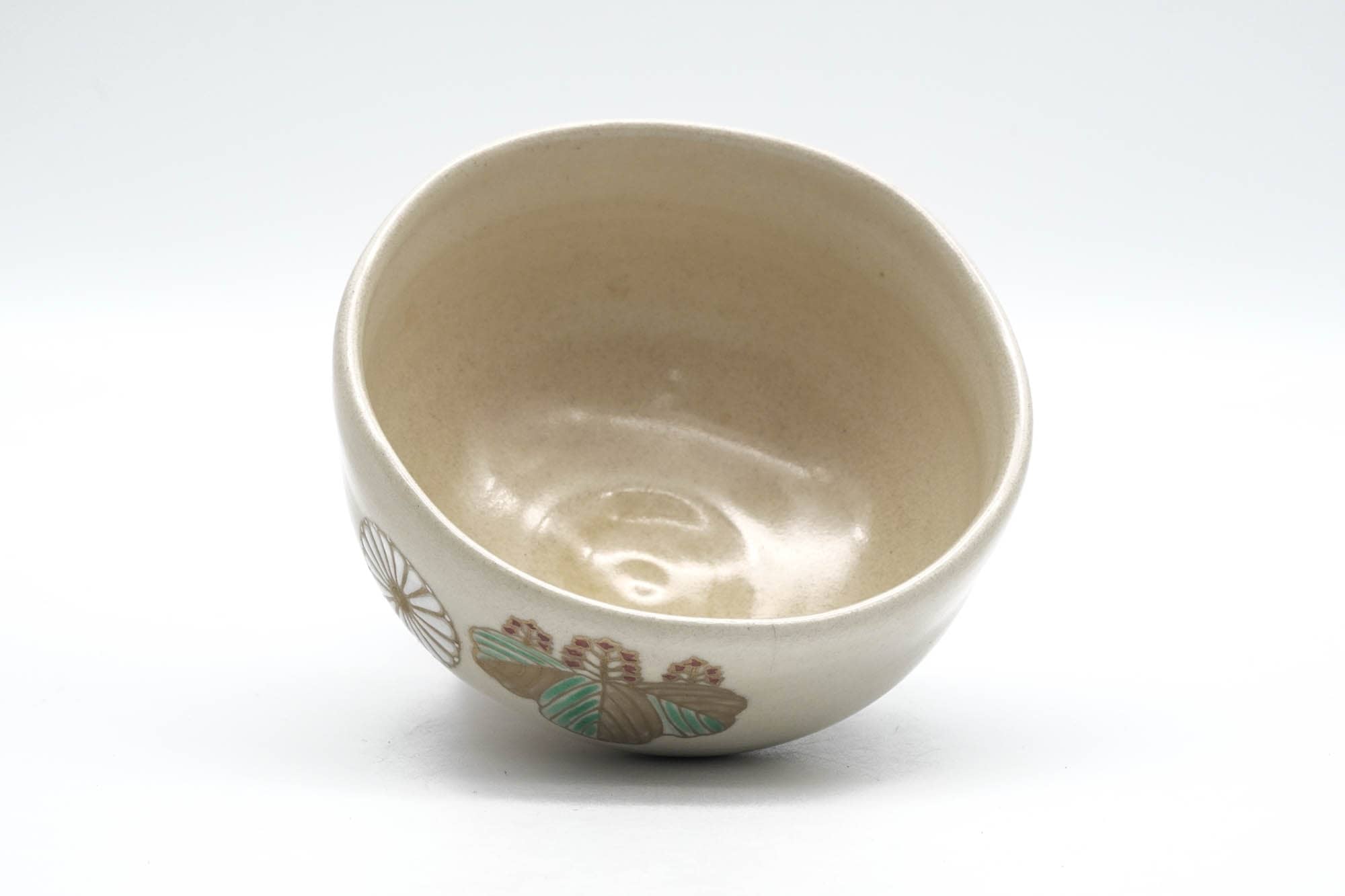 Japanese Matcha Bowl - Floral Beige Glazed Kyo-yaki Chawan - 250ml