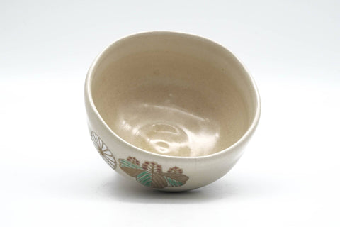 Tezumi — Japanese Matcha Bowl - Floral Beige Glazed Kyo-yaki Chawan - 250ml — top-down view of the interior