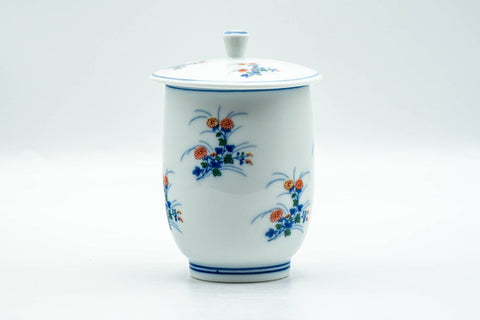 Japanese Teacup - Floral White Porcelain Arita-yaki Lidded Yunomi - 150ml