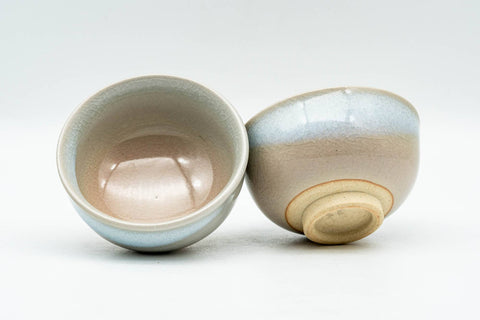 Japanese Teacup - Tsubaki Kiln - Pair of Small Hagi-yaki Guinomi - 40ml - the two cups tilted to show their interiors