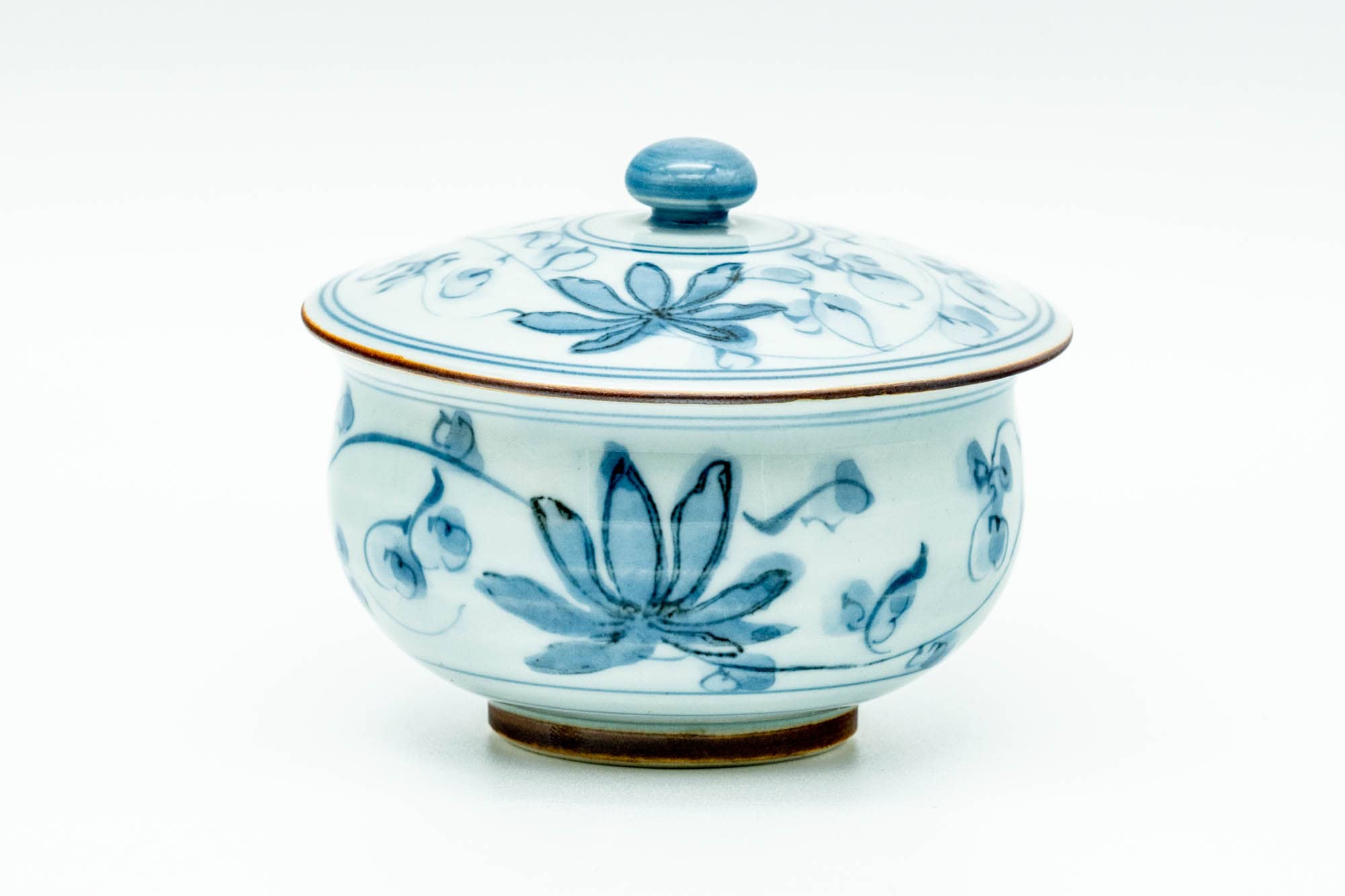 Japanese Tea Set - Blue Floral Arita-yaki Dobin Teapot and 3 Yunomi Teacups