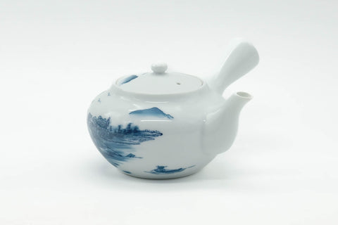 Japanese Kyusu - Blue Mountainous White Porcelain Arita-yaki Teapot - 265ml