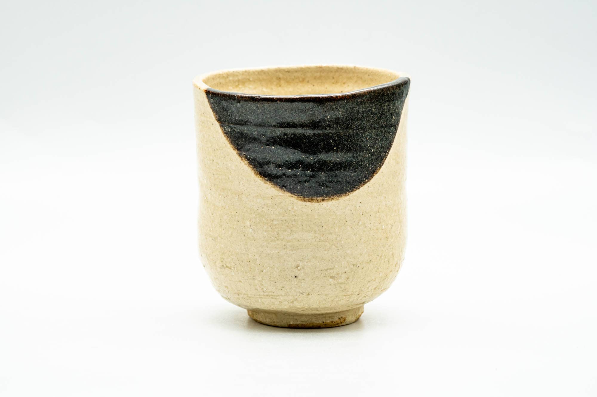 Japanese Teacup - Beige Black Glazed Weathered Yunomi - 170ml